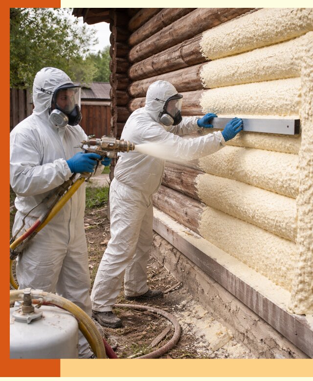 Утепление бревенчатого дома ППУ в Юрге эффективной изоляцией