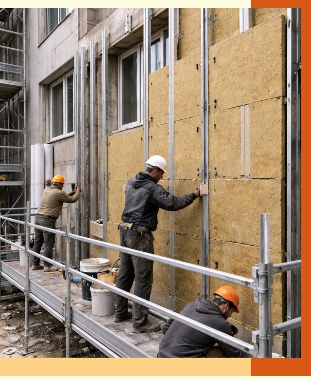 Утепление вентилируемого фасада в Юрге от 5990 руб/м2 — монтаж и утепление вентфасад | ТепломастерЮрг