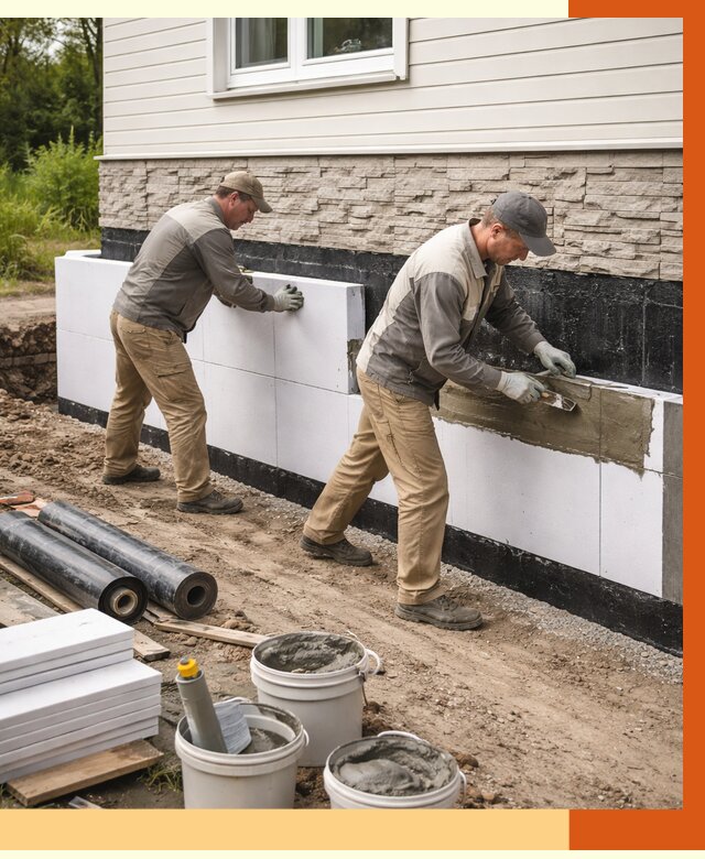 Утепление фундамента снаружи в Юрге от 4492 руб. за м² | ТепломастерЮрг