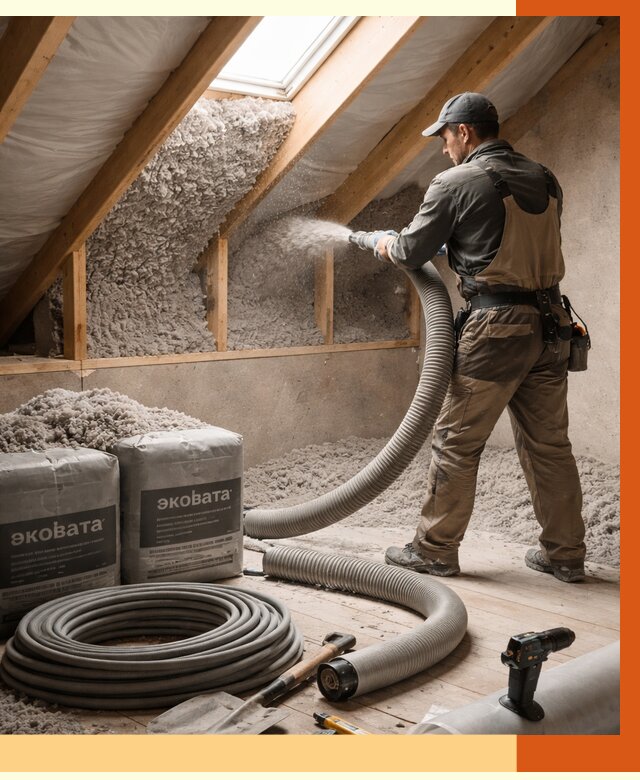 Утепление мансарды эковатой в Юрге от 2353 руб/м2 — монтаж, задувка, цена | ТепломастерЮрг
