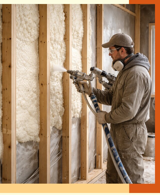 Утепление каркасной стены ППУ в Юрге от 4546 руб./м2 под ключ | ТепломастерЮрг